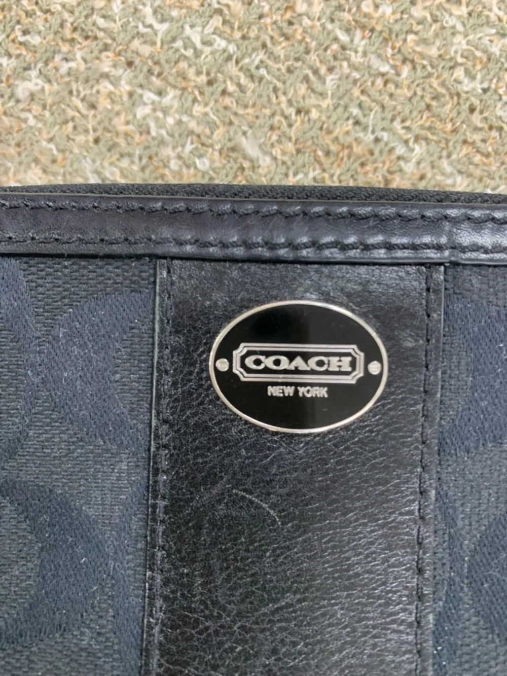 Coach Black Signature Zip Wallet with Logo Plaque